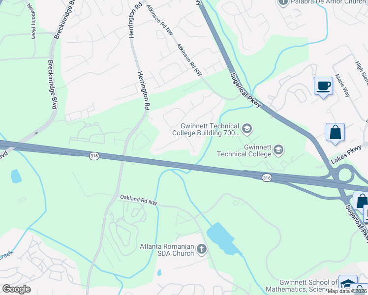 map of restaurants, bars, coffee shops, grocery stores, and more near 1400 Flattail Run in Lawrenceville