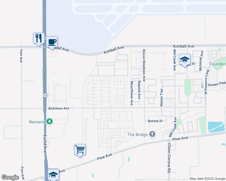 map of restaurants, bars, coffee shops, grocery stores, and more near 15982 Voyager Avenue in Chino