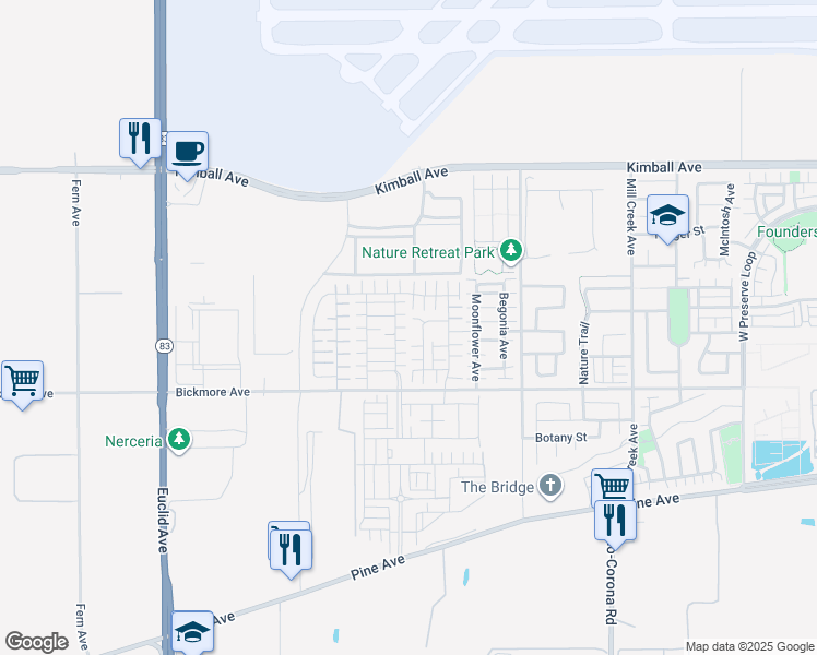 map of restaurants, bars, coffee shops, grocery stores, and more near 15982 Voyager Avenue in Chino