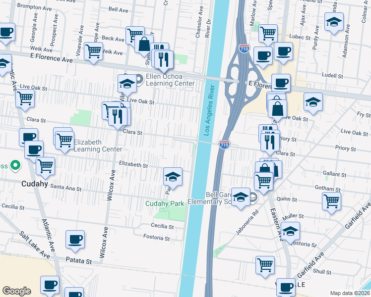 map of restaurants, bars, coffee shops, grocery stores, and more near 5302 Clara Street in Cudahy