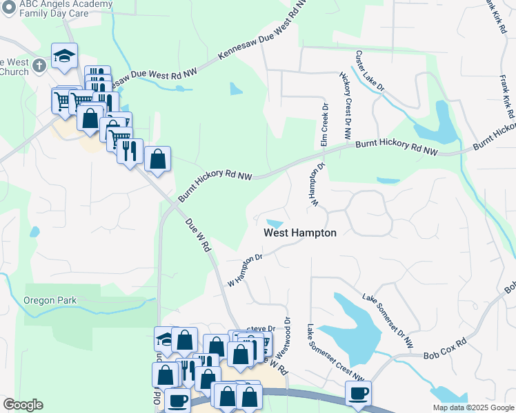 map of restaurants, bars, coffee shops, grocery stores, and more near 436 Westlake Drive Northwest in Marietta