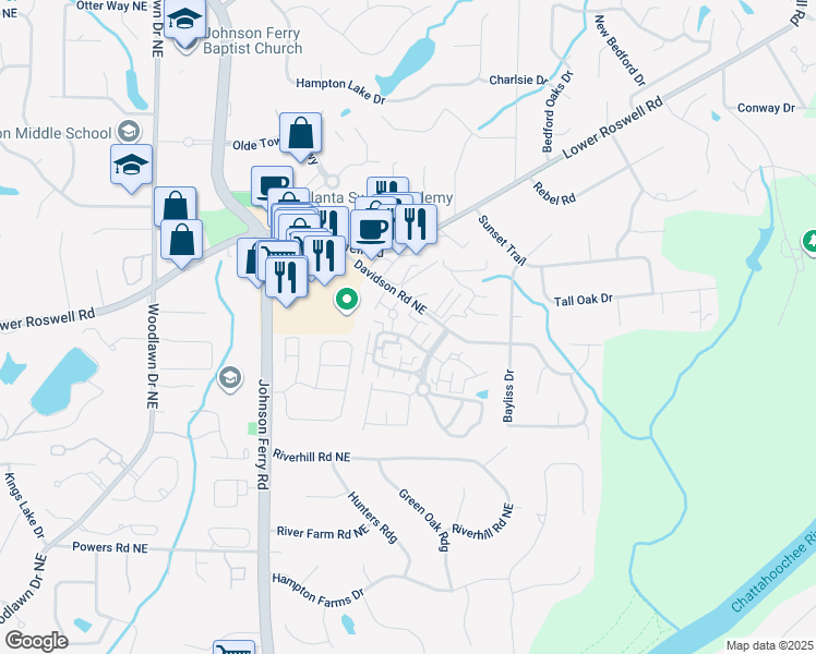 map of restaurants, bars, coffee shops, grocery stores, and more near 613 Serramonte Drive in Marietta