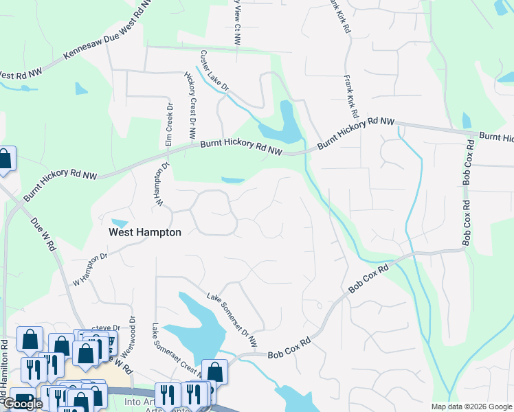 map of restaurants, bars, coffee shops, grocery stores, and more near 354 Battle Woods Trail in Marietta