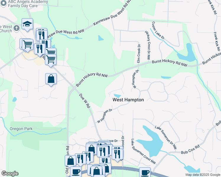 map of restaurants, bars, coffee shops, grocery stores, and more near 436 Westlake Drive Northwest in Marietta