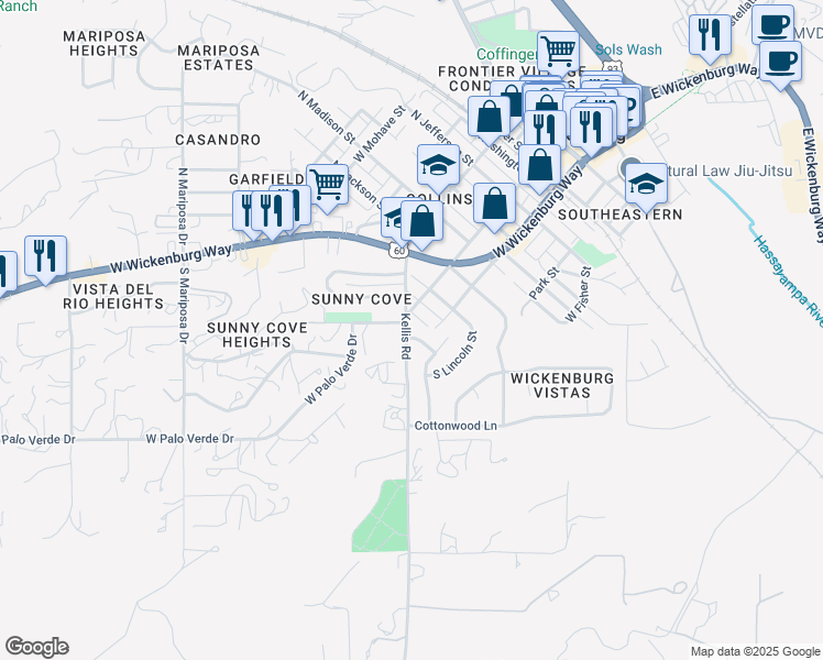 map of restaurants, bars, coffee shops, grocery stores, and more near 520 Kellis Road in Wickenburg