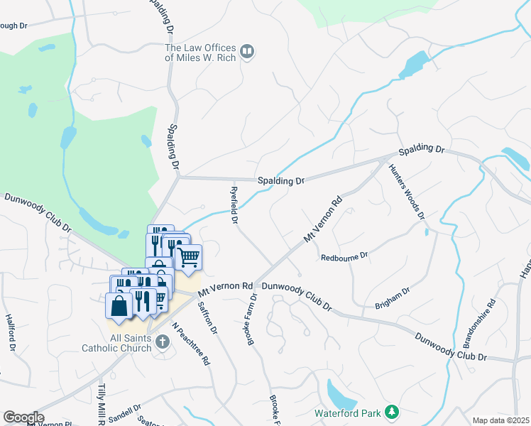 map of restaurants, bars, coffee shops, grocery stores, and more near 7400 Stoneykirk Close in Atlanta