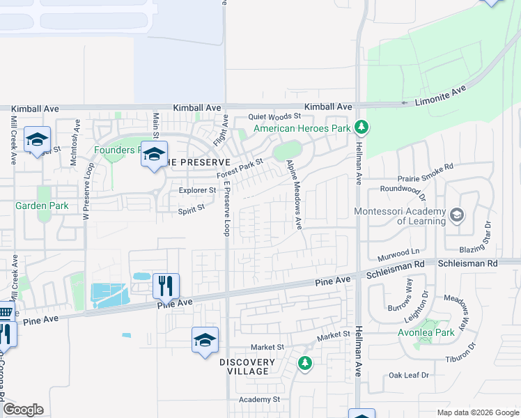 map of restaurants, bars, coffee shops, grocery stores, and more near 15993 Alamo Court in Chino