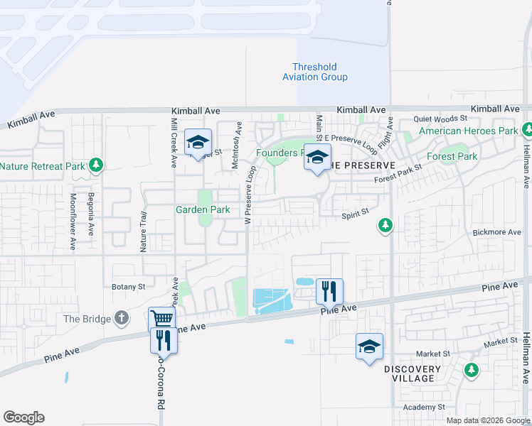 map of restaurants, bars, coffee shops, grocery stores, and more near 8150 Spirit Street in Chino