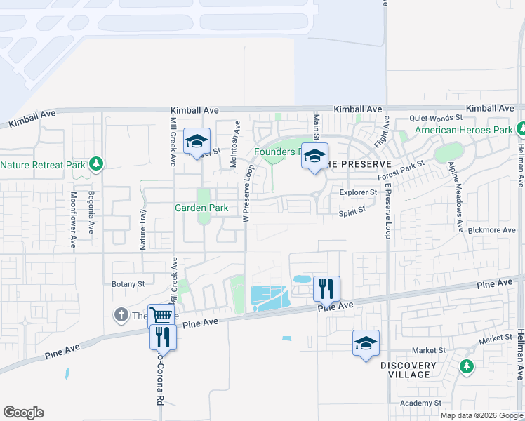 map of restaurants, bars, coffee shops, grocery stores, and more near 8146 Spirit Street in Chino