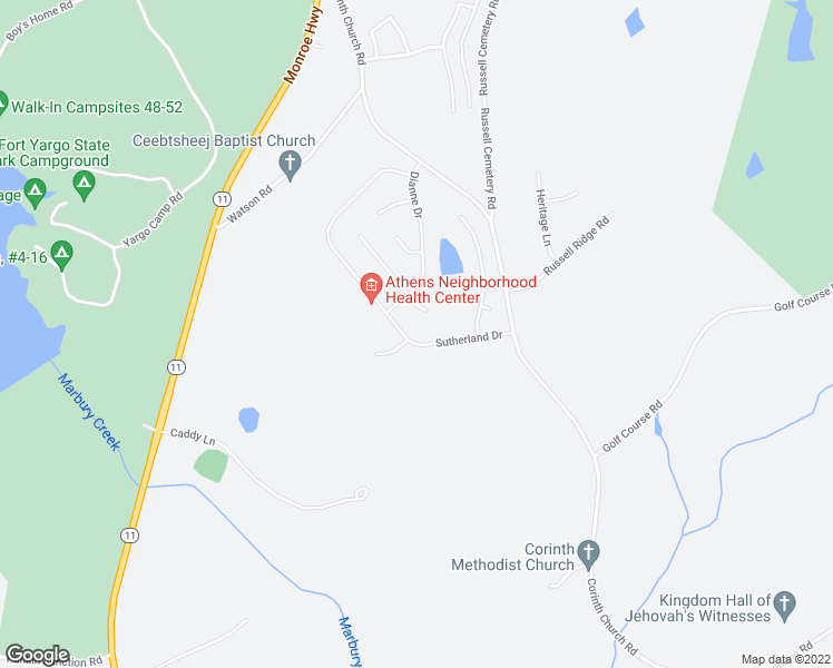 map of restaurants, bars, coffee shops, grocery stores, and more near 1035 Sutherland Drive in Winder