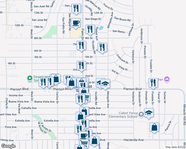 map of restaurants, bars, coffee shops, grocery stores, and more near in Desert Hot Springs