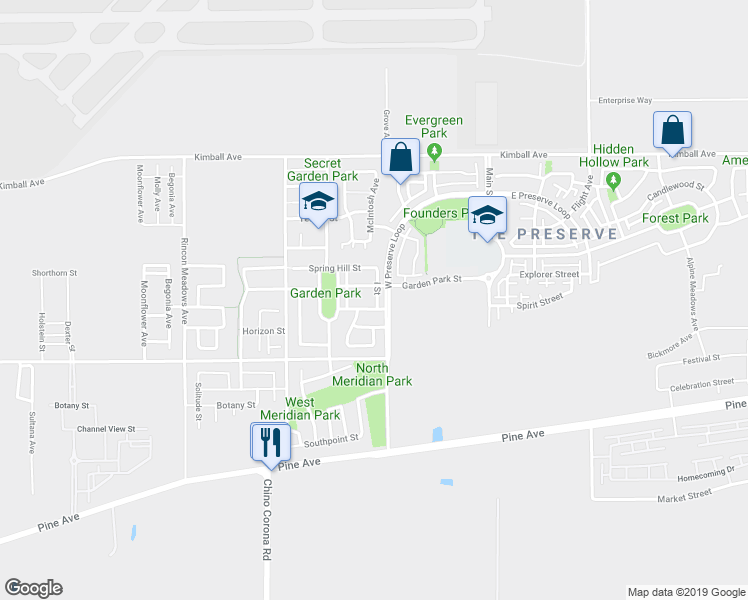 map of restaurants, bars, coffee shops, grocery stores, and more near 8065 Holland Park Street in Chino