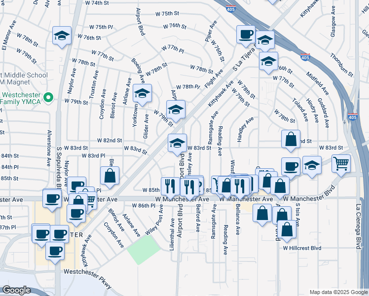map of restaurants, bars, coffee shops, grocery stores, and more near 8314 Barnsley Avenue in Los Angeles