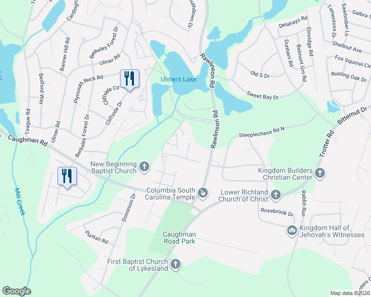 map of restaurants, bars, coffee shops, grocery stores, and more near 201 Twin Oaks Lane in Columbia