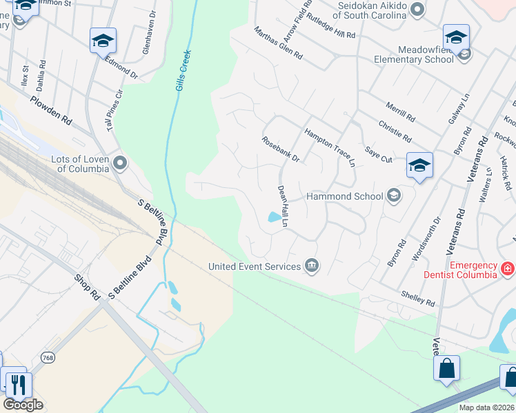 map of restaurants, bars, coffee shops, grocery stores, and more near 512 Chimney Hill Road in Columbia