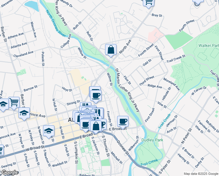 map of restaurants, bars, coffee shops, grocery stores, and more near in Athens