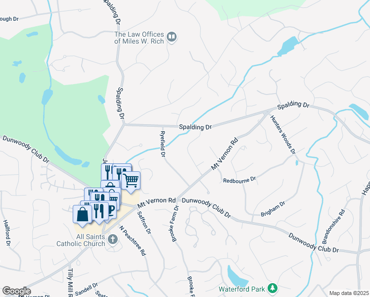 map of restaurants, bars, coffee shops, grocery stores, and more near 7400 Stoneykirk Close in Atlanta