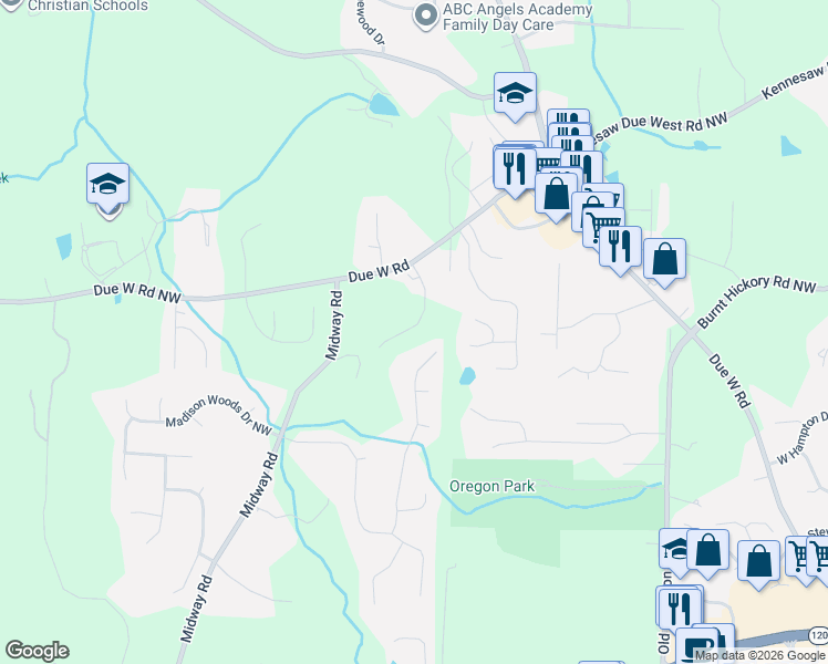 map of restaurants, bars, coffee shops, grocery stores, and more near 31 Midway Road in Marietta