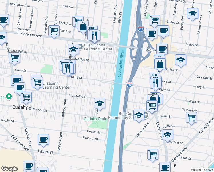 map of restaurants, bars, coffee shops, grocery stores, and more near 5302 Clara Street in Cudahy