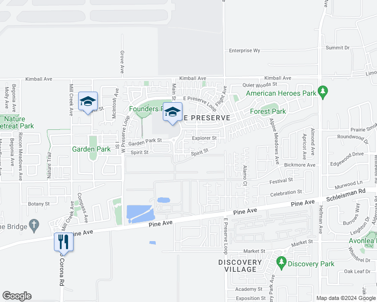 map of restaurants, bars, coffee shops, grocery stores, and more near 15987 Bravery Avenue in Chino