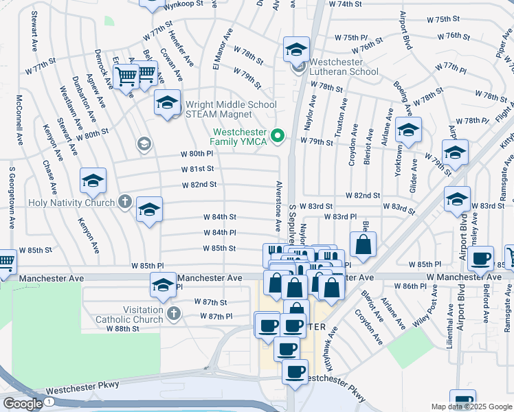 map of restaurants, bars, coffee shops, grocery stores, and more near 6356 West 83rd Street in Los Angeles