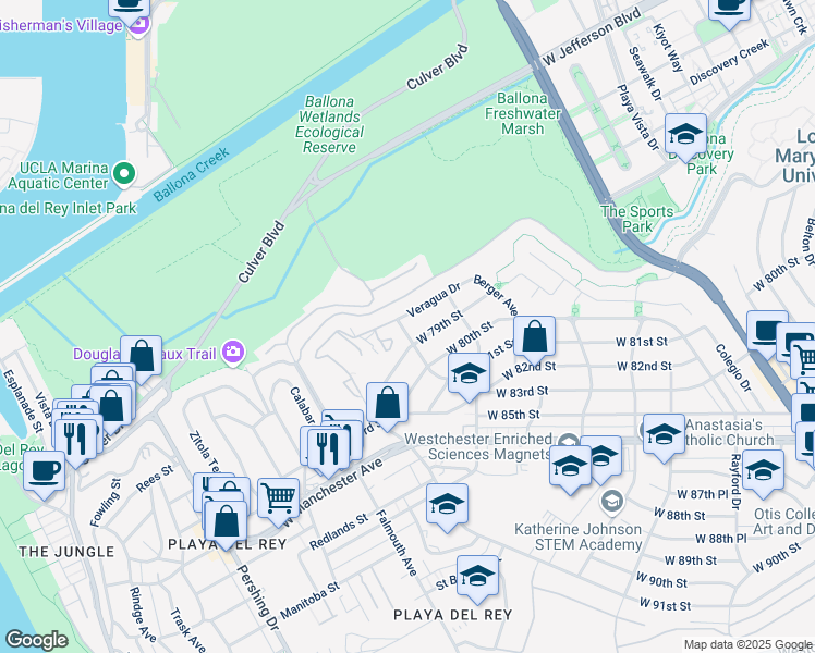 map of restaurants, bars, coffee shops, grocery stores, and more near 7850 Zayanta Drive in Los Angeles