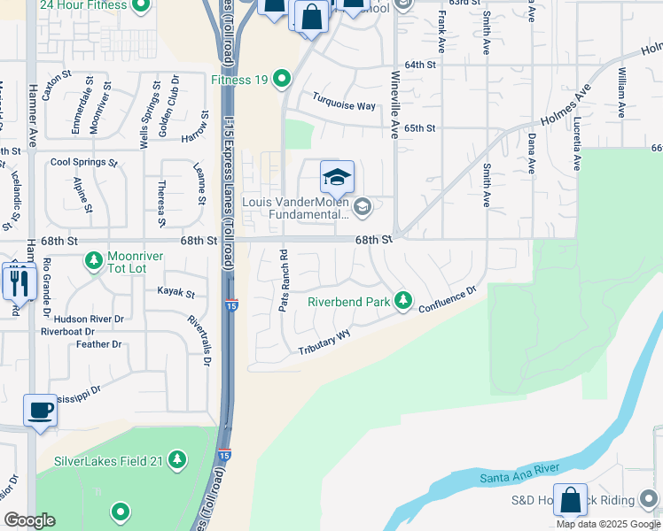 map of restaurants, bars, coffee shops, grocery stores, and more near 6857 Ripple Court in Jurupa Valley