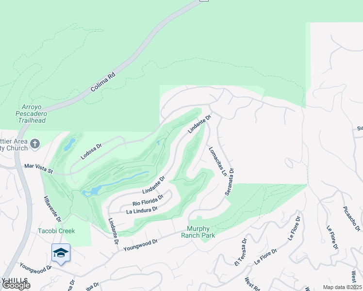 map of restaurants, bars, coffee shops, grocery stores, and more near 8606 Lindante Drive in Whittier