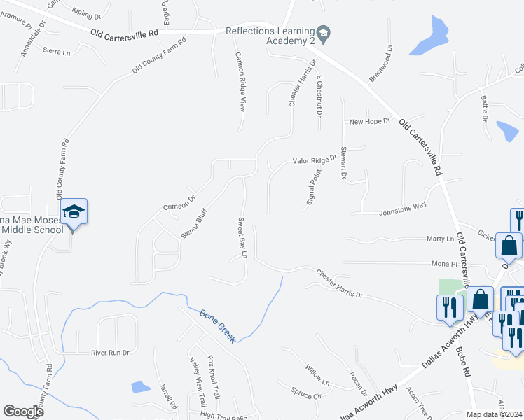 map of restaurants, bars, coffee shops, grocery stores, and more near 430 Valor Ridge Drive in Dallas