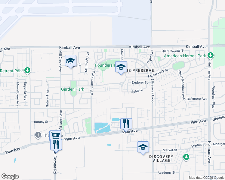map of restaurants, bars, coffee shops, grocery stores, and more near 8241 Traveller St. in Chino