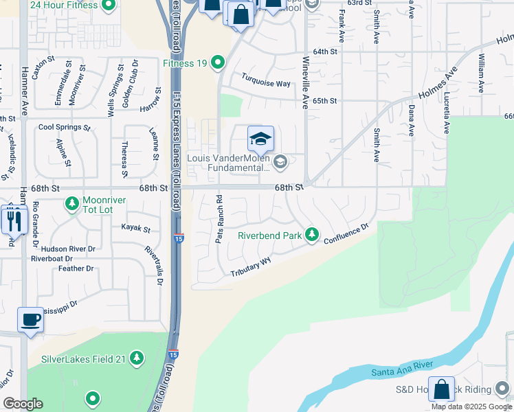 map of restaurants, bars, coffee shops, grocery stores, and more near 6857 Ripple Court in Jurupa Valley