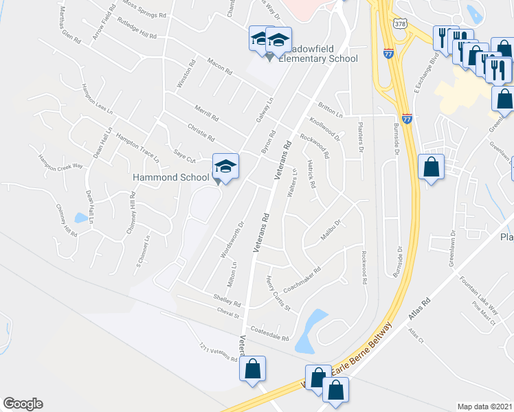 map of restaurants, bars, coffee shops, grocery stores, and more near 826 Wordsworth Drive in Columbia
