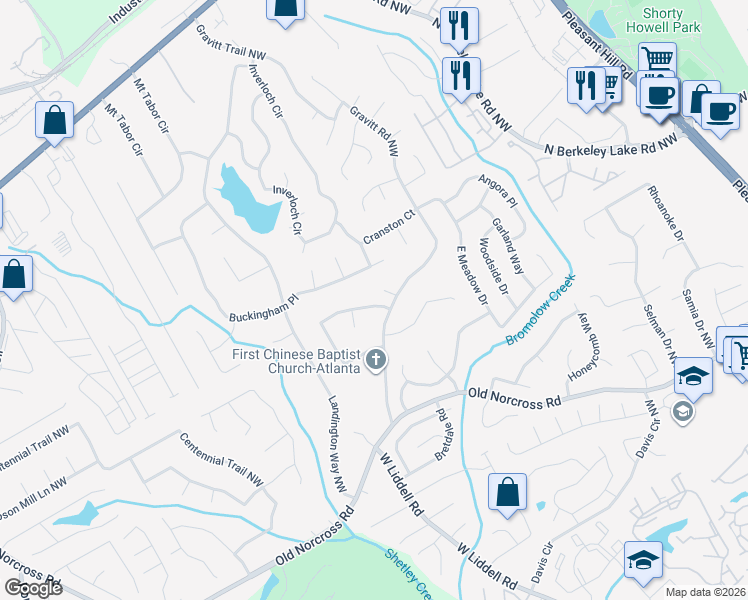 map of restaurants, bars, coffee shops, grocery stores, and more near 4121 Gravitt Place Northwest in Duluth