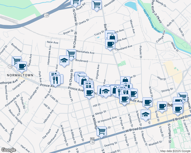 map of restaurants, bars, coffee shops, grocery stores, and more near 233 Dubose Avenue in Athens