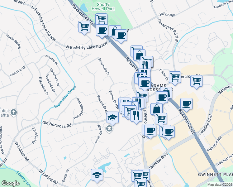map of restaurants, bars, coffee shops, grocery stores, and more near 2414 Elkhorn Terrace in Duluth