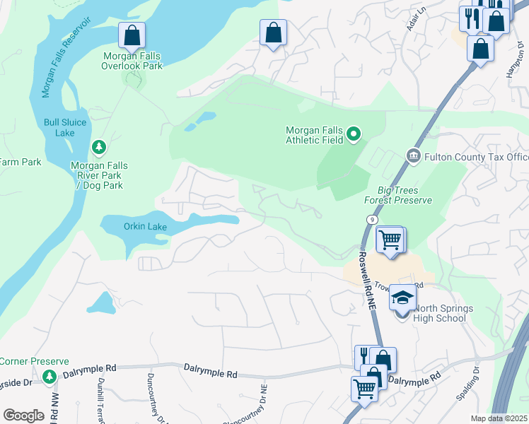 map of restaurants, bars, coffee shops, grocery stores, and more near 410 Monterey Parkway in Sandy Springs