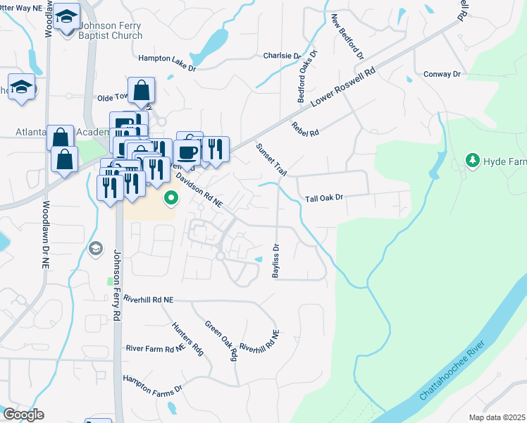 map of restaurants, bars, coffee shops, grocery stores, and more near 605 Parkaire Crossing in Marietta