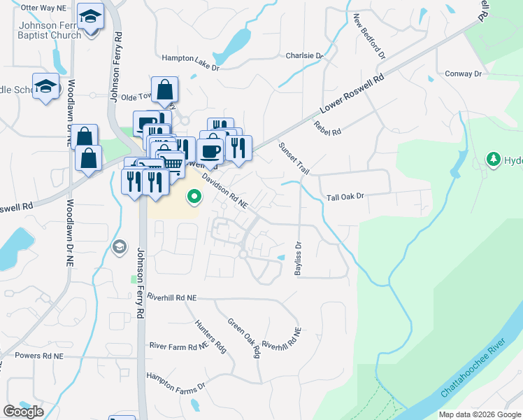 map of restaurants, bars, coffee shops, grocery stores, and more near 101 Parkaire Crossing in Marietta