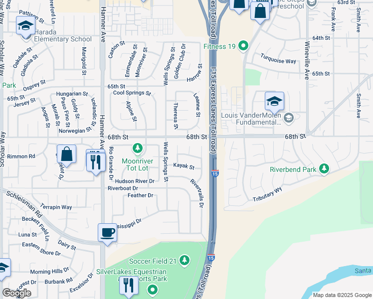 map of restaurants, bars, coffee shops, grocery stores, and more near 6845 McKenzie Court in Eastvale