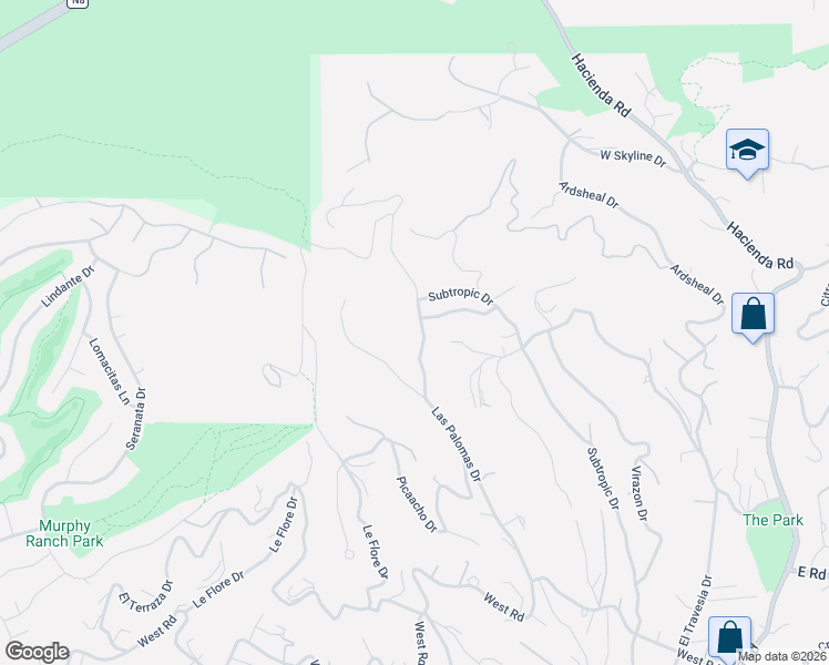 map of restaurants, bars, coffee shops, grocery stores, and more near 2115 Las Palomas Drive in La Habra