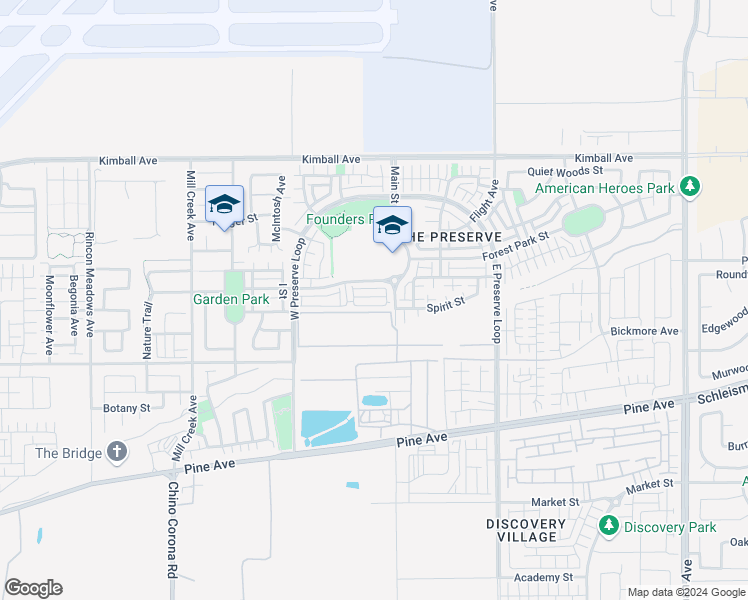 map of restaurants, bars, coffee shops, grocery stores, and more near 8259 Traveller St. in Chino