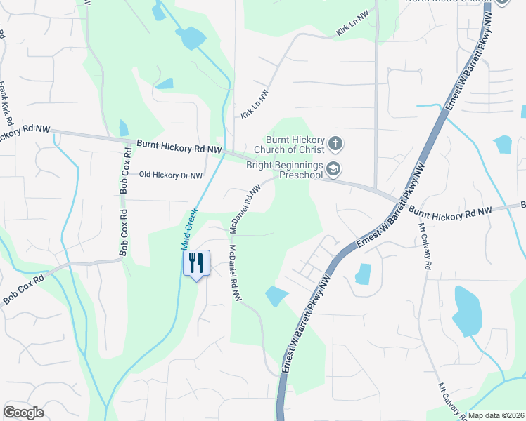 map of restaurants, bars, coffee shops, grocery stores, and more near 320 McDaniel Road Northwest in Marietta