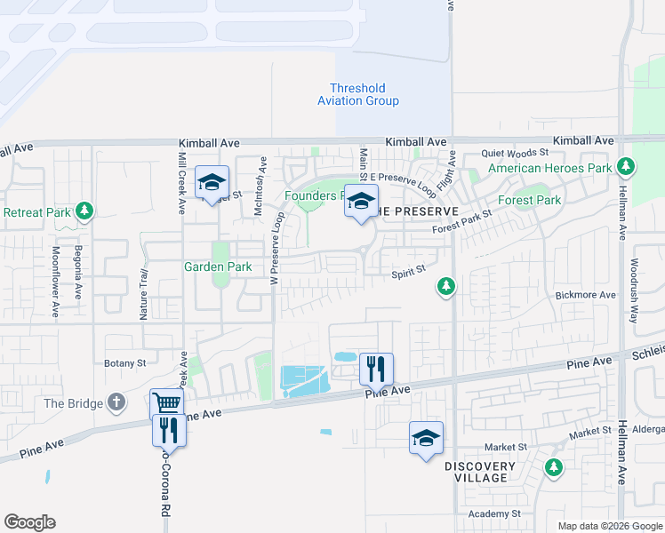 map of restaurants, bars, coffee shops, grocery stores, and more near 8227 Traveller St. in Chino