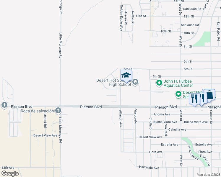 map of restaurants, bars, coffee shops, grocery stores, and more near 65466 Cooper Court in Desert Hot Springs