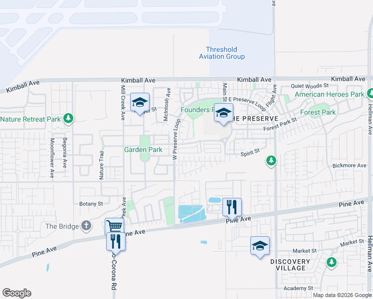 map of restaurants, bars, coffee shops, grocery stores, and more near 8149 Inventor Street in Chino