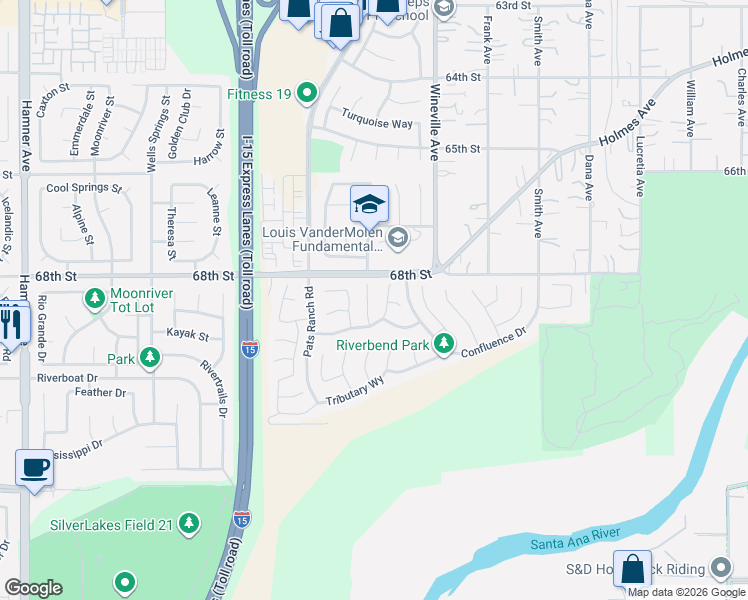 map of restaurants, bars, coffee shops, grocery stores, and more near 6852 Ripple Court in Jurupa Valley