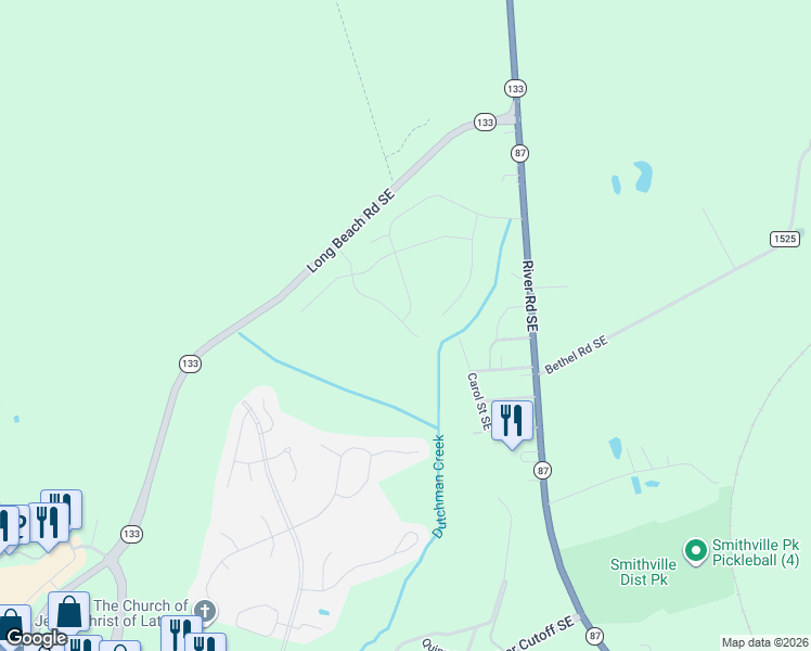 map of restaurants, bars, coffee shops, grocery stores, and more near 4905 Carol Street Southeast in Southport