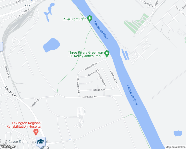 map of restaurants, bars, coffee shops, grocery stores, and more near 517 Riverside Lane in Cayce