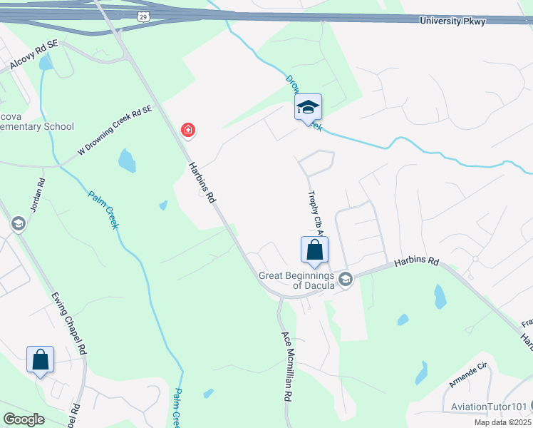 map of restaurants, bars, coffee shops, grocery stores, and more near 1142 Harbins Road in Dacula