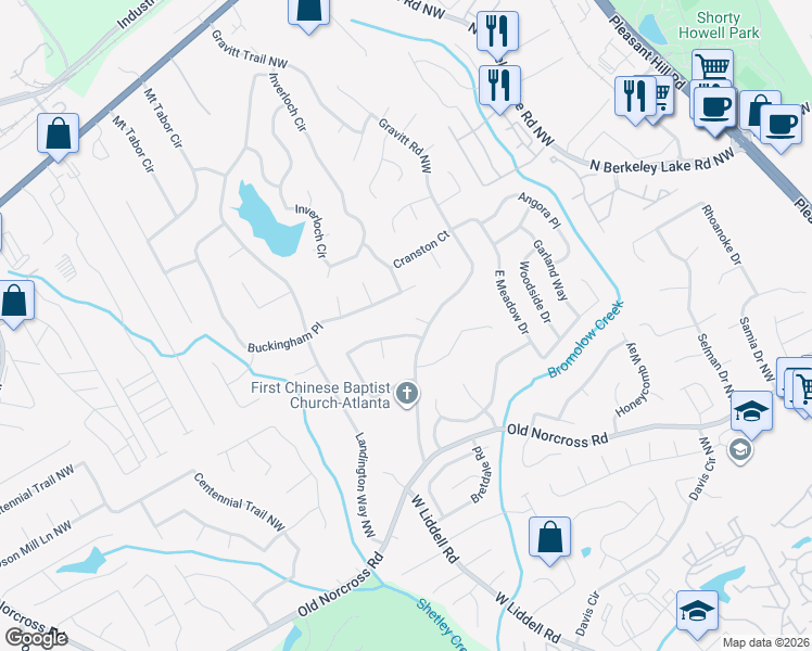 map of restaurants, bars, coffee shops, grocery stores, and more near 4121 Gravitt Place Northwest in Duluth